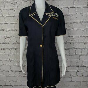 Roccobarocco Blue with Gold Trim Flax Linen Italian Dress, Women's Size Small